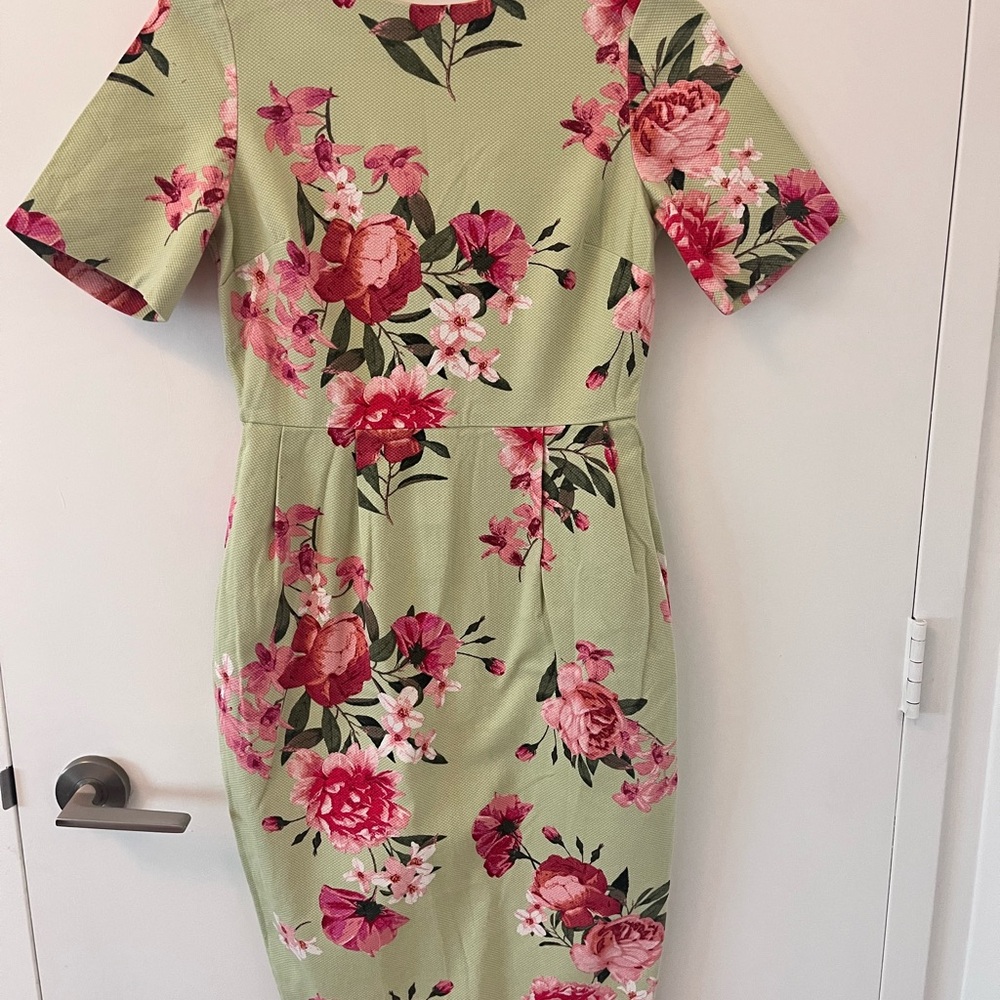 ASOS Floral Midi Dress in Green and Pink